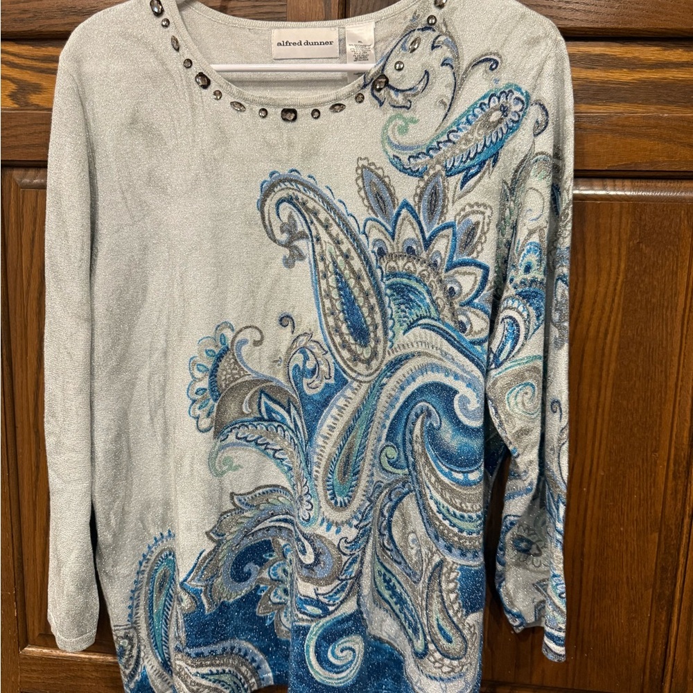 Alfred Dunner Sweater Blouse XL Embellished Sparkle Glitter Career Office Dressy
